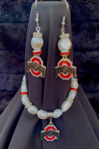 Ohio State Logo Pearl Earrings and bracelet set 