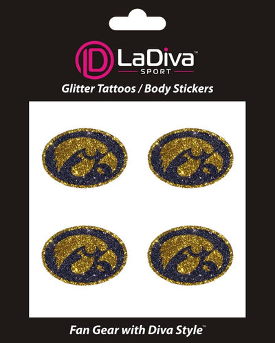 University of Iowa UI Hawkeyes Black and Gold Glitter~Body, Face and Purse Sticker Tattoos
