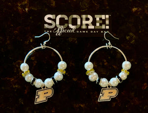 Purdue "P" Gold Logo Hoop Pearl & Rhinestone Earrings