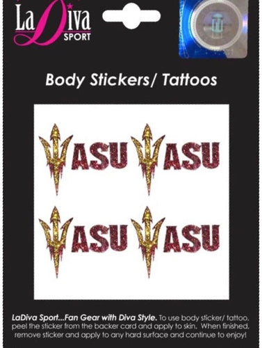 Arizona State University ASU Sun Devils Sparky Maroon and Gold~Body, Face and Purse Sticker Tattoos