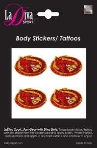 Iowa State University Cy Cyclones Cardinal Red and Gold Logo~Body, Face and Purse Sticker Tattoos