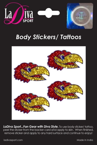 University of Kansas KU Jayhawks Blue and Red Glitter Logo~Body, Face and Purse Sticker Tattoos