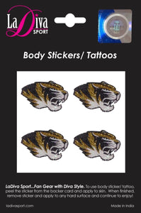 University of Missouri Mizzou Tigers Black and Gold Logo~Body, Face and Purse Sticker Tattoos