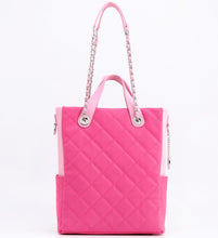SCORE!'s Kat Travel Tote for Business, Work, or School Quilted Shoulder Bag-  Hot Pink and Light Pink