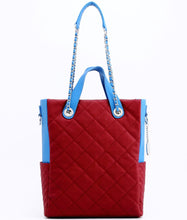 SCORE!'s Kat Travel Tote for Business, Work, or School Quilted Shoulder Bag - Maroon and Blue