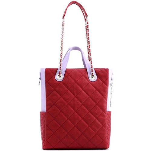 SCORE!'s Kat Travel Tote for Business, Work, or School Quilted Shoulder Bag - Maroon and Lavender