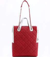 SCORE!'s Kat Travel Tote for Business, Work, or School Quilted Shoulder Bag - Maroon and Silver